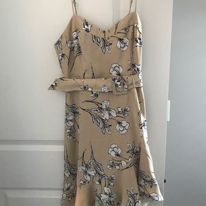 Cream and blue floral dress with belt